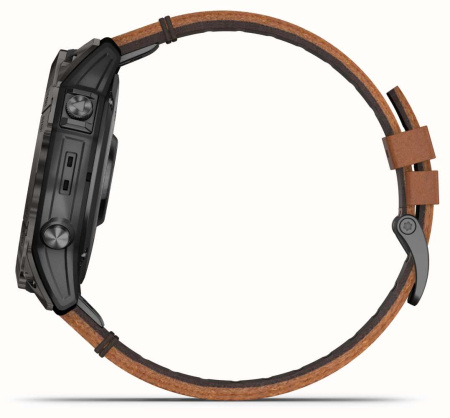 Garmin EPIX Pro (Gen 2) Sapphire Edition 51 мм, титановый угольно-серый, DLC, коричневый кожаный ремешок