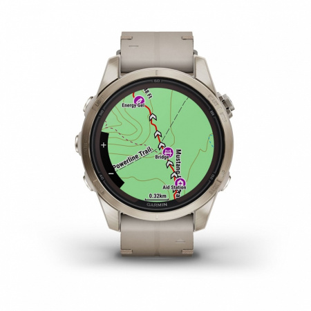 Garmin FENIX 7S PRO Sapphire Solar золотистый корпус с кожаным ремешком цвета известняка