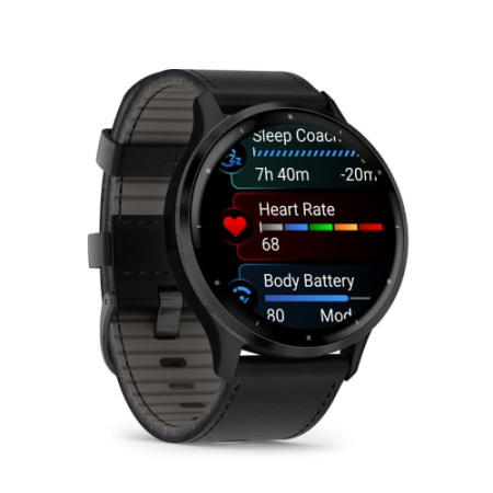 Garmin VENU 3 черные с серым безелем и кожаным ремешком