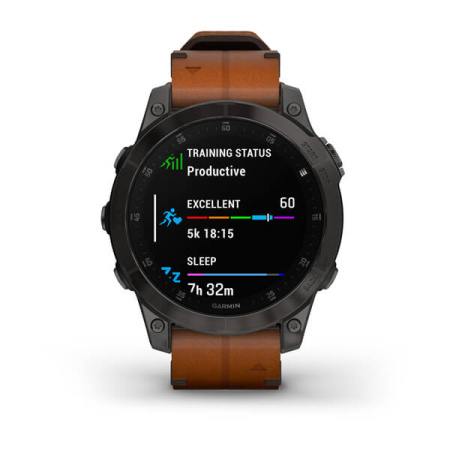 Garmin EPIX (Gen 2) Sapphire титановый черный с коричневым кожаным ремешком