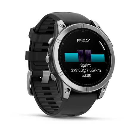 Garmin Fenix E, 47 мм, Amoled, Stainless Steel с черным силиконовым ремешком