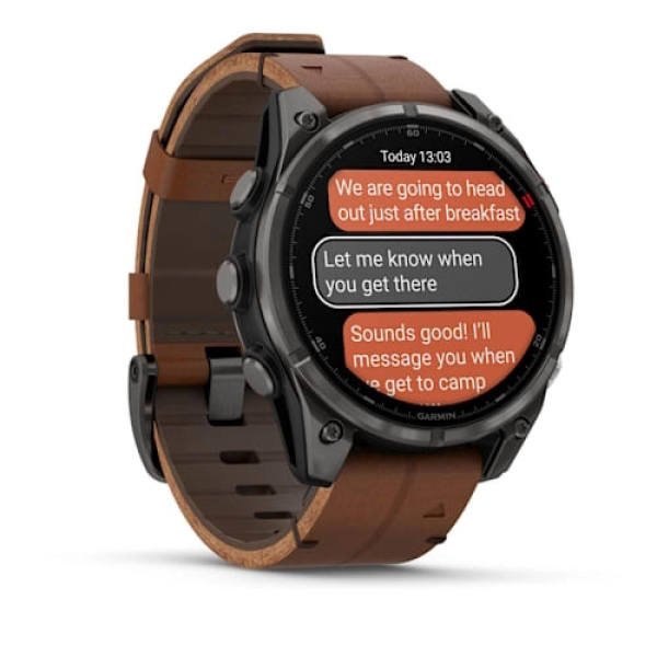 Garmin FENIX 8 Pro – 47 mm, AMOLED Sapphire, Carbon grey DLC titanium with Chestnut leather band