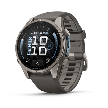 Часы Garmin Fenix 9 - 43 мм, титановый, пепельно-серый силиконовый ремешок