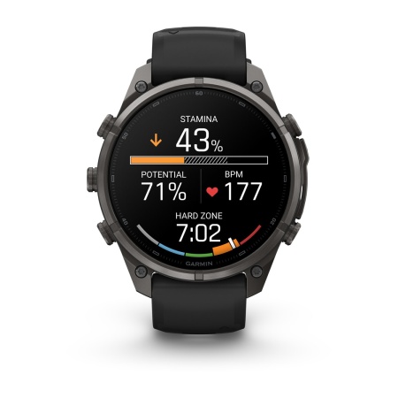 Часы Garmin Fenix 9 Pro - 47 мм, титановый, угольно-серый DLC, черно-серый силиконовый ремешок