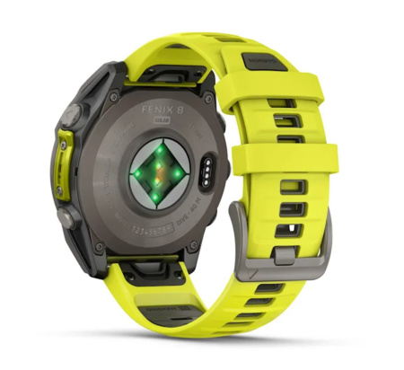 Garmin Fenix 8, 47 мм, Solar, Sapphire Titanium with AMP yellow/graphite, силиконовый ремешок
