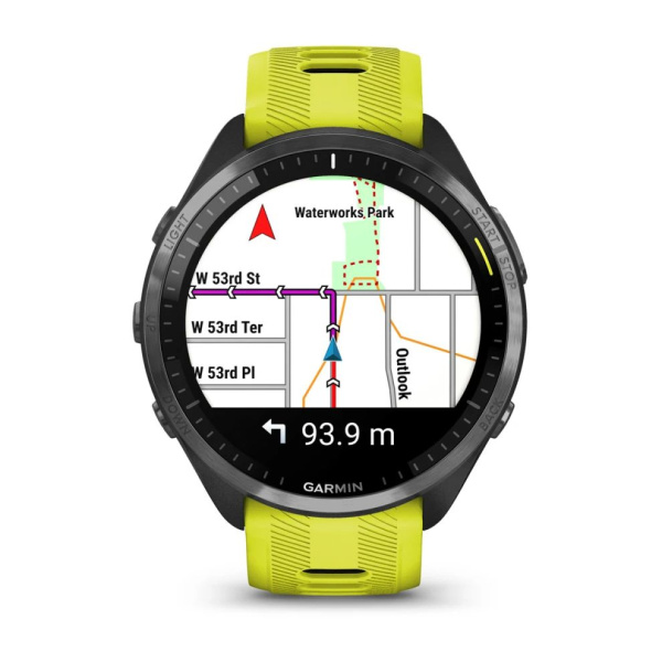 Garmin  FORERUNNER 965 черные, темно-серый DLC титановый безель, с желто-черным ремешком Garmin  FORERUNNER 965 черные, темно-серый DLC титановый безель, с желто-черным ремешком
