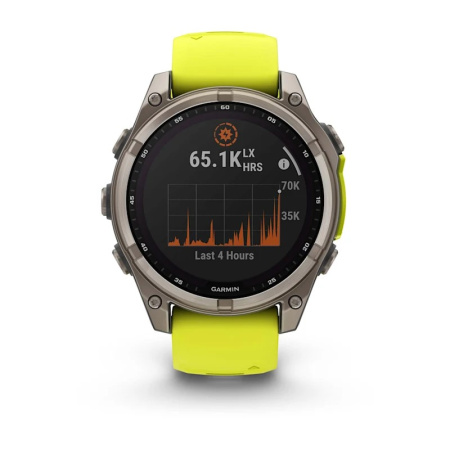 Garmin Fenix 8, 47 мм, Solar, Sapphire Titanium with AMP yellow/graphite, силиконовый ремешок