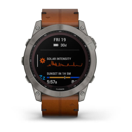 Garmin FENIX 7X Sapphire Solar титановый черный с коричневым кожаным ремешком