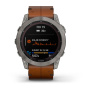Garmin FENIX 7X Sapphire Solar титановый черный с коричневым кожаным ремешком