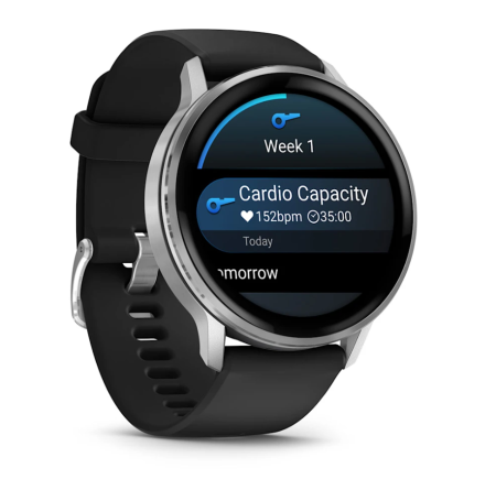 Garmin VENU 4 45 mm, Silver with Black Silicone Band