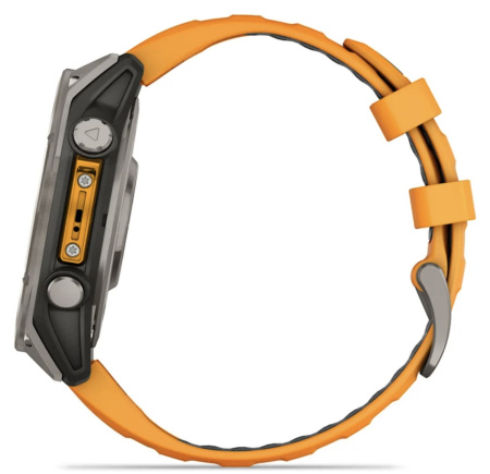 Garmin Fenix 8, 51 мм, AMOLED, Sapphire Titanium with spark orange/graphite силиконовый ремешок