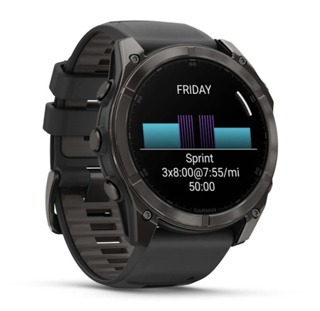 Garmin Fenix 8, 51 мм, AMOLED, Sapphire Carbon Gray DLC Titanium with Black/Pebble Gray силиконовый ремешок