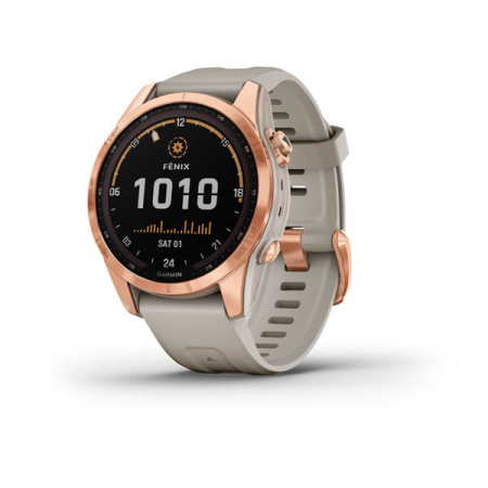 Garmin FENIX 7S Solar цвета розовое золото с песочным силиконовым ремешком Garmin FENIX 7S Solar цвета розовое золото с песочным силиконовым ремешком