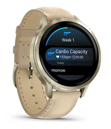 Garmin VENU 4 41 мм, Lunar Gold with Bоne Silicone Band, Light Sand Leather Band