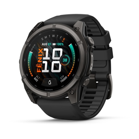 Часы Garmin Fenix 9 - 51 мм, титановый, угольно-серый DLC, черный силиконовый ремешок