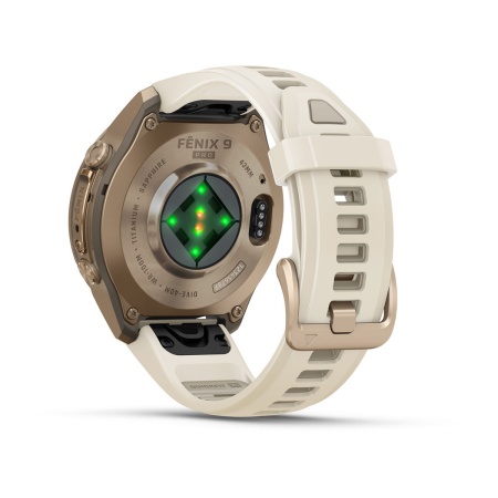 Часы Garmin Fenix 9 Pro - 43 мм, титановый цвета "осеннее золото", кремово-серый силиконовый ремешок