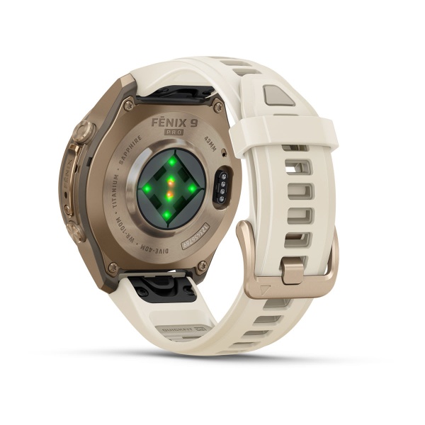 Часы Garmin Fenix 9 Pro - 43 мм, титановый цвета "осеннее золото", кремово-серый силиконовый ремешок