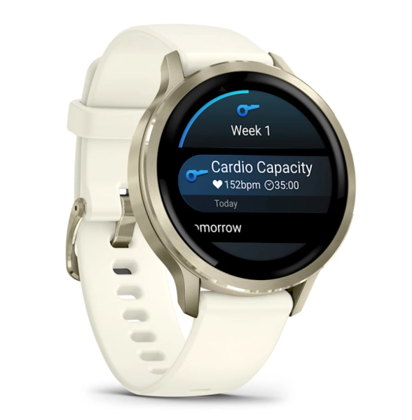 Garmin VENU 4 41 mm, Lunar Gold with Bone Silicone Band and Light Sand Leather Band Garmin VENU 4 41 mm, Lunar Gold with Bone Silicone Band and Light Sand Leather Band