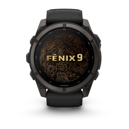Часы Garmin Fenix 9 - 51 мм, титановый, угольно-серый DLC, черный силиконовый ремешок