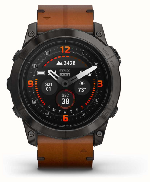 Garmin EPIX Pro (Gen 2) Sapphire Edition 51 мм, титановый угольно-серый, DLC, коричневый кожаный ремешок Garmin EPIX Pro (Gen 2) Sapphire Edition 51 мм, титановый угольно-серый, DLC, коричневый кожаный ремешок