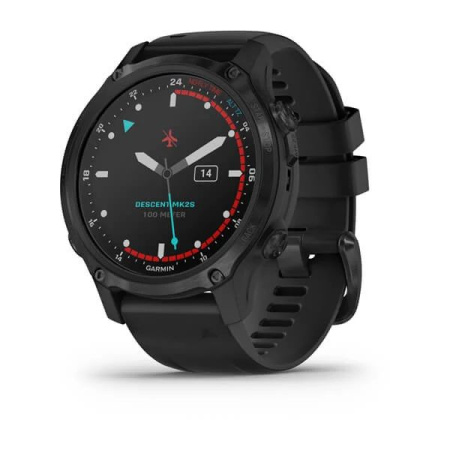 Garmin  DESCENT MK2S угольно-серый корпус с DLC-покрытием, черный силиконовый ремешок Garmin  DESCENT MK2S угольно-серый корпус с DLC-покрытием, черный силиконовый ремешок