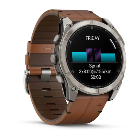 Garmin Fenix 8, 51 мм, AMOLED, Sapphire bare Titanium, black кожаный ремешок