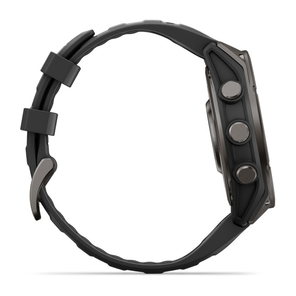Часы Garmin Fenix 9 - 47 мм, титановый, угольно-серый DLC, черный силиконовый ремешок