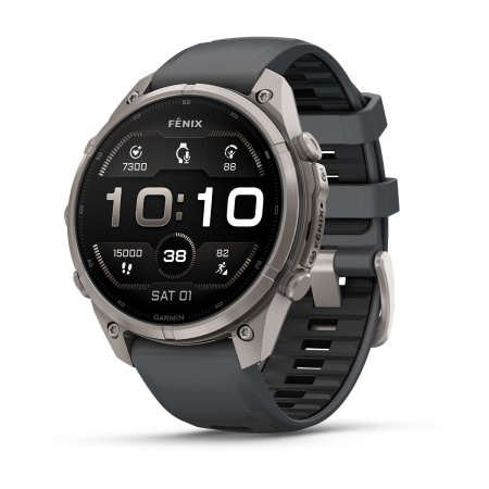 Часы Garmin Fenix 9 Pro - 47 мм, титановый, черный силиконовый ремешок