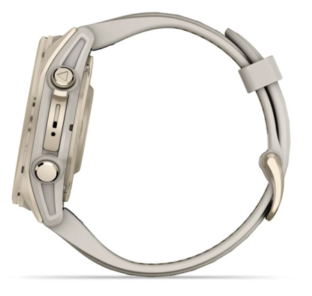 Garmin FENIX 8, 43 мм, AMOLED, Sapphire Soft Gold with fog Gray/Dark sandstone силиконовый ремешок