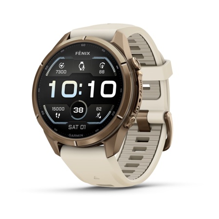 Часы Garmin Fenix 9 Pro - 43 мм, титановый цвета "осеннее золото", кремово-серый силиконовый ремешок