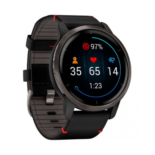 Garmin VENU 2 черные с серым безелем и кожаным ремешком Garmin VENU 2 черные с серым безелем и кожаным ремешком