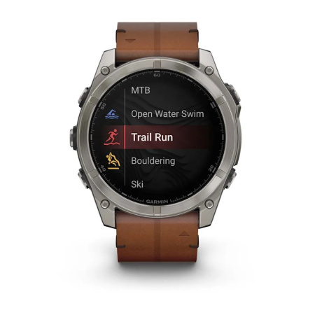 Garmin Fenix 8, 51 мм, AMOLED, Sapphire bare Titanium, black кожаный ремешок