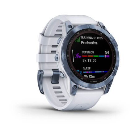Garmin FENIX 7 Sapphire Solar титановый синий минерал DLC с белым ремешком