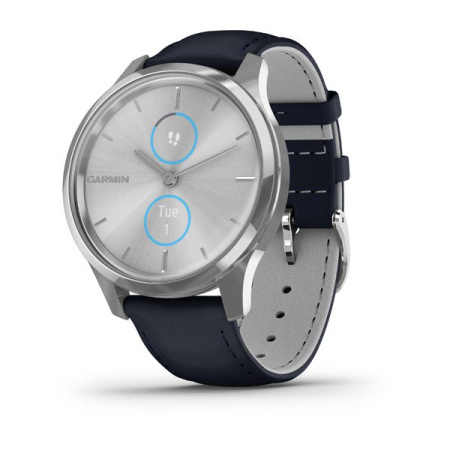 Garmin VIVOMOVE LUXE серебристый с итальянским кожаным темно-синим ремешком Garmin VIVOMOVE LUXE серебристый с итальянским кожаным темно-синим ремешком