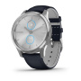 Garmin VIVOMOVE LUXE серебристый с итальянским кожаным темно-синим ремешком Garmin VIVOMOVE LUXE серебристый с итальянским кожаным темно-синим ремешком