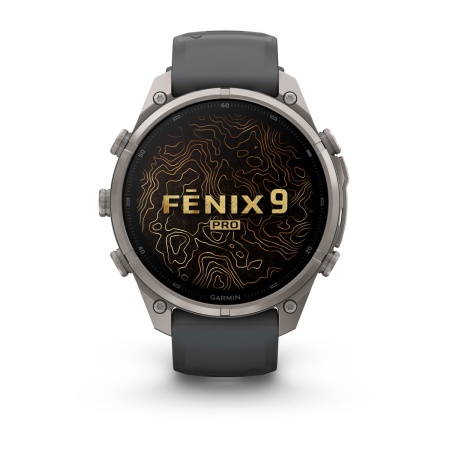 Часы Garmin Fenix 9 Pro - 47 мм, титановый, черный силиконовый ремешок