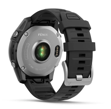 Garmin Fenix E, 47 мм, Amoled, Stainless Steel с черным силиконовым ремешком
