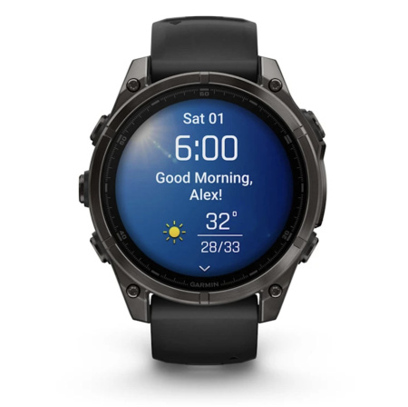 Garmin Fenix 8, 47 мм, AMOLED, Sapphire Carbon Gray DLC Titanium with Black/Pebble Gray силиконовый браслет