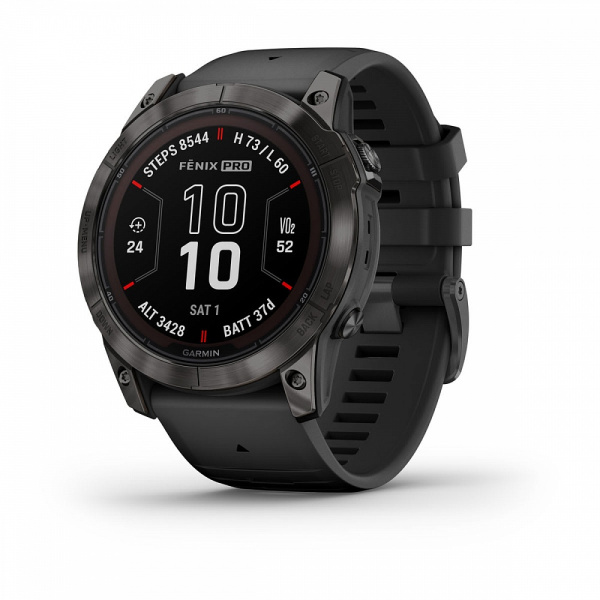 Garmin  FENIX 7X Pro Sapphire Solar Edition Титановый угольно-серый корпус с DLC-покрытием и черным ремешком Garmin  FENIX 7X Pro Sapphire Solar Edition Титановый угольно-серый корпус с DLC-покрытием и черным ремешком