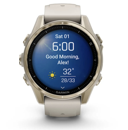 Garmin FENIX 8, 43 мм, AMOLED, Sapphire Soft Gold with fog Gray/Dark sandstone силиконовый ремешок