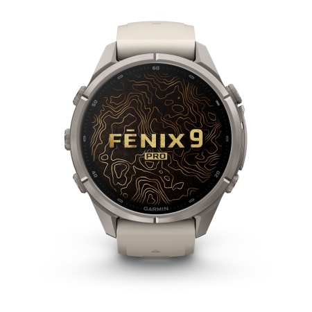 Часы Garmin Fenix 9 Pro - 43 мм, титановый, туманно-серый/темный песчаник силиконовый ремешок