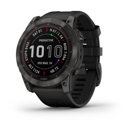 Garmin FENIX 7X Sapphire Solar титановый угольно-серый DLC с силиконовым ремешком Garmin FENIX 7X Sapphire Solar титановый угольно-серый DLC с силиконовым ремешком