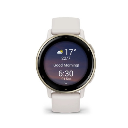 Garmin VIVOACTIVE 5 цвета слоновой кости с золотистым безелем и силиконовым ремешком Garmin VIVOACTIVE 5 цвета слоновой кости с золотистым безелем и силиконовым ремешком