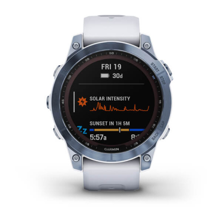 Garmin FENIX 7 Sapphire Solar титановый синий минерал DLC с белым ремешком