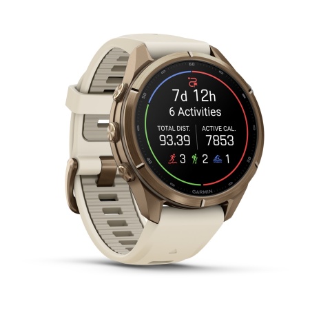 Часы Garmin Fenix 9 Pro - 43 мм, титановый цвета "осеннее золото", кремово-серый силиконовый ремешок