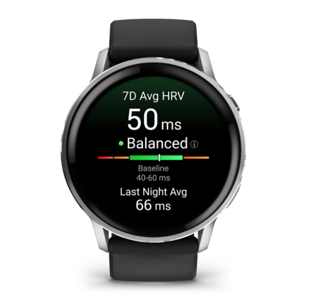 Garmin VENU 4 45 mm, Silver with Black Silicone Band