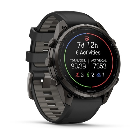 Часы Garmin Fenix 9 Pro - 47 мм, титановый, угольно-серый DLC, черно-серый силиконовый ремешок