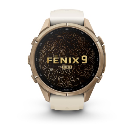 Часы Garmin Fenix 9 Pro - 43 мм, титановый цвета "осеннее золото", кремово-серый силиконовый ремешок