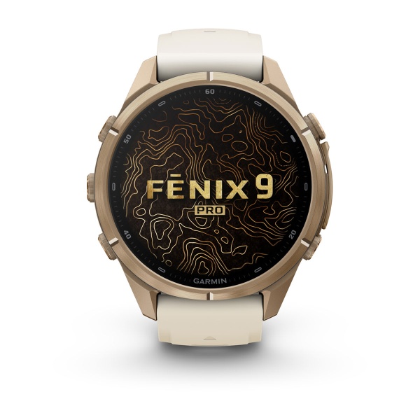 Часы Garmin Fenix 9 Pro - 43 мм, титановый цвета "осеннее золото", кремово-серый силиконовый ремешок