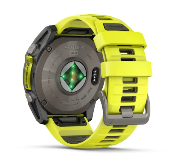 Garmin Fenix 8, 51 мм, Solar, Sapphire Titanium with AMP yellow/graphite силиконовый ремешок Garmin Fenix 8, 51 мм, Solar, Sapphire Titanium with AMP yellow/graphite силиконовый ремешок